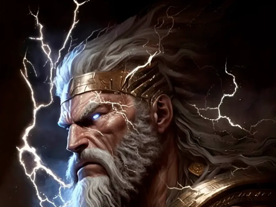 Retrato de Zeus numa pergunta do jogo Mythology Quiz